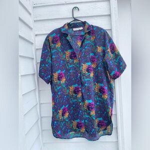 Bright & Vibrant Floral Paisley Button Down Shirt~ The Lingerie Collection